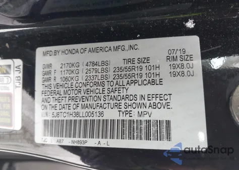 2020 Acura Rdx Standard z USA, uszkodzony, nr VIN 5J8TC1H38LL005136